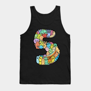 Number 5 five - Funny and Colorful Cute Monster Creatures Tank Top